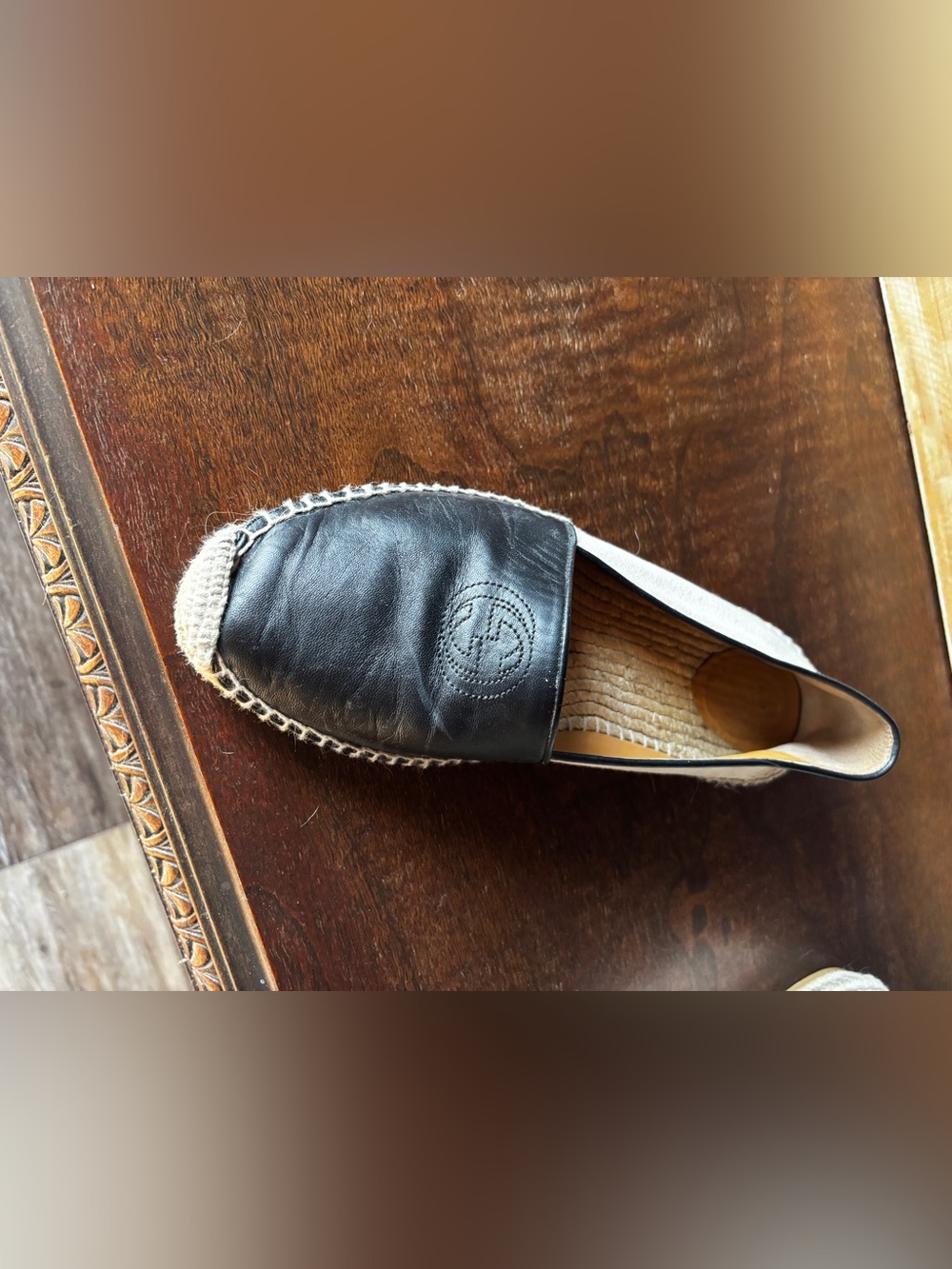 Gucci Black Leather Espadrille Slip-Ons - Picture 2 of 4